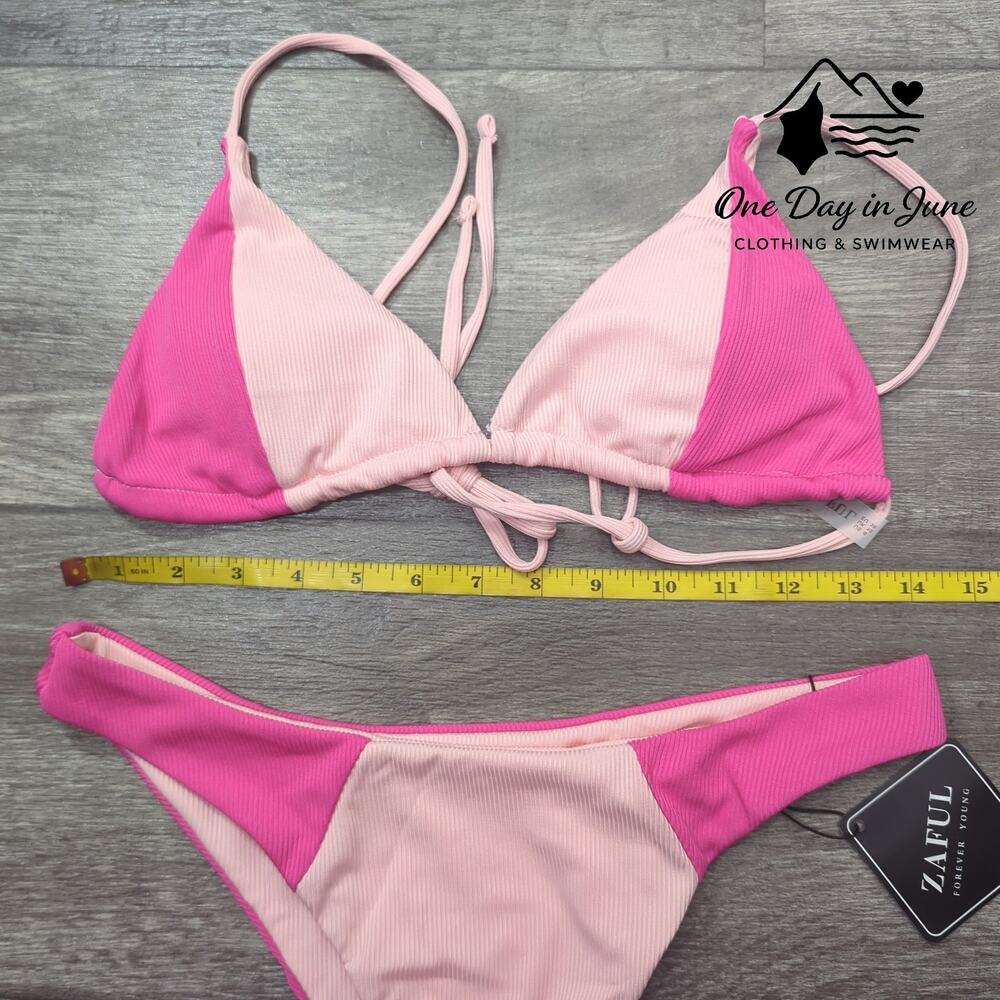 Zaful Triangle Ribbed Color Block Bikini Swimsuit Size M - Picture 4 of 5